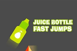 Zielona butelka soku z ikoną gruszki obok napisu JUICE BOTTLE FAST JUMPS na szarym tle