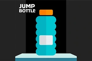 Niebieska, karbowana butelka z pomarańczową zakrętką stoi na jasnym tle z napisem Jump Bottle w lewym górnym rogu
