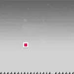 Szare tło z różowym kwadratem pośrodku i rzędami czarnych kolców po lewej i na dole