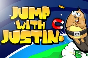 Ilustracja z wiewiórką w hełmie wyrzucaną w powietrze, otoczoną kolorowym tłem, z przodu duży napis