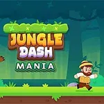 Postać w kapeluszu ucieka przed uśmiechniętym niedźwiedziem w animowanej, kolorowej dżungli