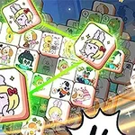 Klocki z kolorowymi postaciami animowanymi, w tym blondynką w różowej opasce i króliczych uszach, są łączone zielonymi liniami na tle pełnym gwiazdek i serc