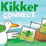 Zielona żaba w kąpielówkach i biały ptak stoją w krajobrazie z kartami do gry z tym samym wizerunkiem żaby, na niebieskim tle