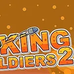 Żołnierz w hełmie celujący z wyrzutni rakiet obok napisu King Soldiers 2 na pomarańczowym tle z oznakami eksplozji