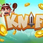 Dwóch kreskówkowych wojowników z mieczem i złotymi monetami na kolorowym tle