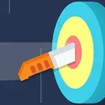 Rzut nożem wbitym w środek tarczy na ciemnym tle