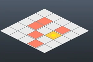 Izometryczna siatka z białymi, pomarańczowymi i żółtymi kwadratami na ciemnym tle