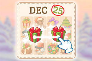Prezentowane są ikonki świąteczne z kalendarza z 25 grudnia oraz ręką wskazującą na dwa identyczne prezenty
