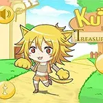 Postać anime z kocimi uszami i ogonem na kolorowej, rysunkowej scenerii ze ścieżką i budynkami w tle