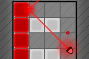 Czerwone i szare kwadraty na siatce z laserem odbijającym się od przeszkód