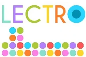 Napis „LECTRO” w kolorowych literach nad rzędami kolorowych okręgów ułożonych w kształcie przypominającym prostokąt