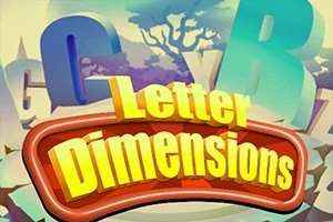 Napis Letter Dimensions w jaskrawych kolorach na tle dużych liter i graficznych elementów przypominających drzewa