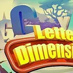 Napis Letter Dimensions w jaskrawych kolorach na tle dużych liter i graficznych elementów przypominających drzewa