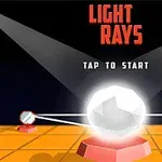 Świecący kryształ na pomarańczowej platformie z promieniami światła i lustrami, otoczony ciemnym tłem, z napisem LIGHT RAYS u góry