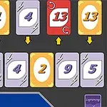 Karty z numerami na dwóch poziomach, z przyciskiem Flip Card i strzałkami wskazującymi w dół