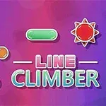 Kolorowe prostokąty i okręgi na fioletowo-różowym tle z napisem Line Climber