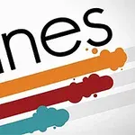 Napis Lines położony na tle z trzema kolorowymi liniami: pomarańczową, czerwoną i niebieską, zakończonymi plamami