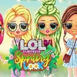 Cztery stylowe postacie z kolorowymi włosami i okularami przeciwsłonecznymi na tle z napisem Spring