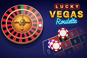 Ruletka z kolorowymi żetonami na planszy oraz napisami Lucky Vegas Roulette