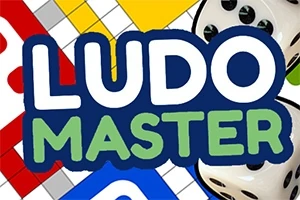 Kolorowa plansza z napisem Ludo Master i widocznymi kostkami do gry