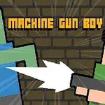 Pikselowa grafika przedstawiająca postać z bronią, strzelającą do zielonego potwora na tle ceglanej ściany, z napisem Machine Gun Boy u góry