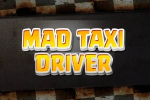 Napis Mad Taxi Driver w żółto-białej kolorystyce na ciemnym tle z szachownicą
