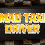 Napis Mad Taxi Driver w żółto-białej kolorystyce na ciemnym tle z szachownicą