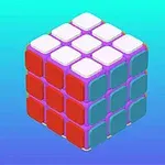 Kostka składająca się z kolorowych sześcianów na tle gradientu w odcieniach niebieskiego