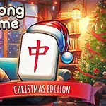 Motyw świąteczny z kafelkiem mahjonga w czapce Mikołaja na tle udekorowanego pokoju z choinką