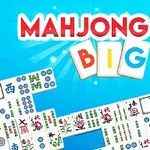 Niebieskie tło z napisem MAHJONG BIG i widocznymi płytkami do gry w mahjonga