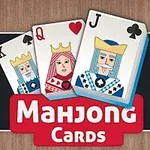 Karty z postaciami króla, damy i waleta na tle z napisem Mahjong Cards