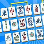 Kolorowe, różnorodne kafelki z tradycyjną chińską symboliką ułożone na niebieskim tle