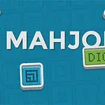 Napis MAHJONG DIGITAL na niebieskim tle z kolorowymi, kwadratowymi ikonami