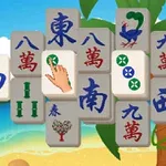 Kafelki z różnymi symbolami na tle plaży i palm