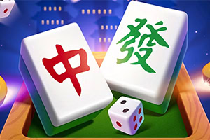 Dwa białe kafelki z chińskimi znakami i kostką do gry na tle rozświetlonego nieba