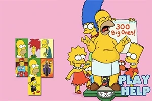 Homer Simpson stoi na wadze, wyglądając zaskoczony, otoczony przez swoją rodzinę, podczas gdy Marge trzyma znak „300 Big Ones!