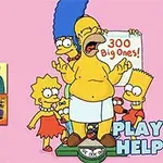 Homer Simpson stoi na wadze, wyglądając zaskoczony, otoczony przez swoją rodzinę, podczas gdy Marge trzyma znak „300 Big Ones!