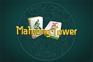 Dwa pionki do mahjonga z chińskimi znakami na zielonym tle z napisem Mahjong Tower