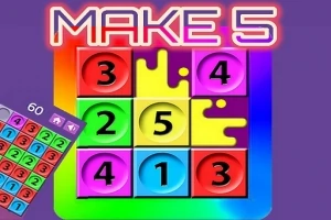 Kolorowa siatka 3x3 z liczbami wewnątrz, otoczona różnokolorową ramką, z widocznym napisem „MAKE 5” na górze