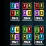 Kolorowe kafelki z liczbami w siatce, z sumą wartości pod kafelkami