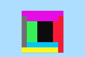 Kolorowe prostokąty ułożone w kwadrat na jasnoniebieskim tle, w tym czarny prostokąt w centrum i otaczające go różne barwy