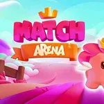 Świat fantasy z różowym prosiaczkiem noszącym koronę i trzymającym magiczną różdżkę na kolorowym tle z napisem MATCH ARENA