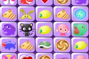 Kolorowy układ ikon z grafikami zwierząt i symboli na fioletowym tle