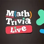 Kolorowe symbole matematyczne i napis Math Trivia Live na ciemnym tle