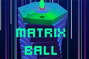 Zielona kula unosi się nad wielowarstwową, sześciokątną strukturą z napisem Matrix Ball na tle pionowych linii w różnych kolorach