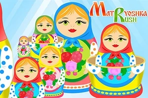 Kolorowe matrioszki w różnych rozmiarach i wzorach ustawione w rzędzie na jasnym tle