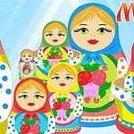 Kolorowe matrioszki w różnych rozmiarach i wzorach ustawione w rzędzie na jasnym tle