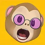 Małpka w różowych okularach na żółtym tle