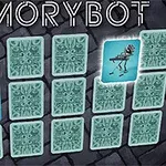 Zielone karty ułożone w siatkę z jedną odsłoniętą kartą przedstawiającą robota