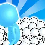 Niebieska postać otoczona białymi kulami na tle promieniującego niebieskiego światła